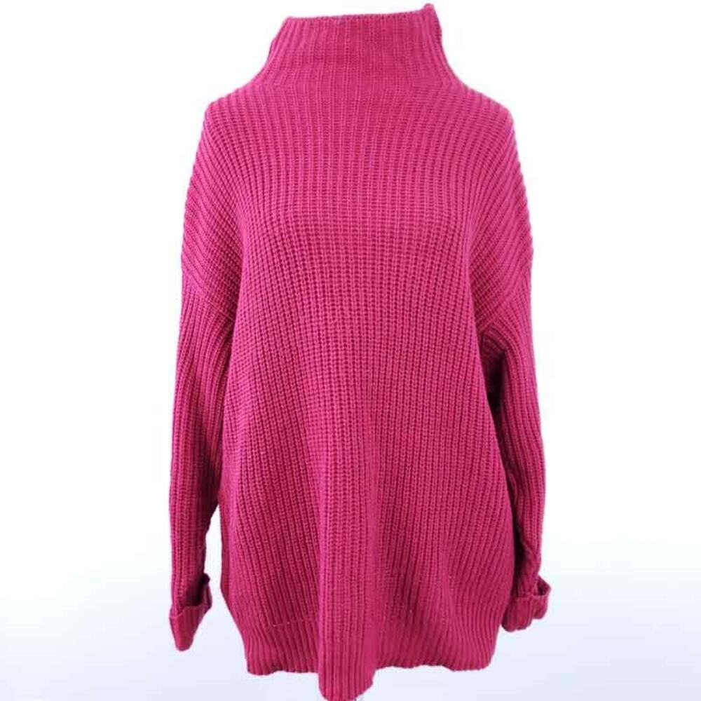 American Eagle Oversized Sweater Cableknit Pink Magenta XS/Small Mock Neck